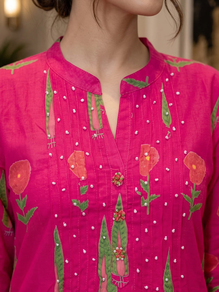 Rani Printed Cotton Blend Kurta With Pant &amp; Dupatta