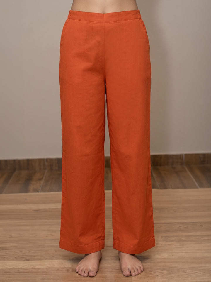 Rust Printed Cotton Blend Kurta With Pant &amp; Dupatta