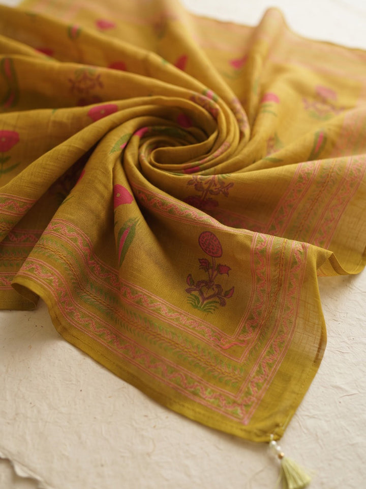 Yellow Printed Cotton Blend Kurta With Pant &amp; Dupatta
