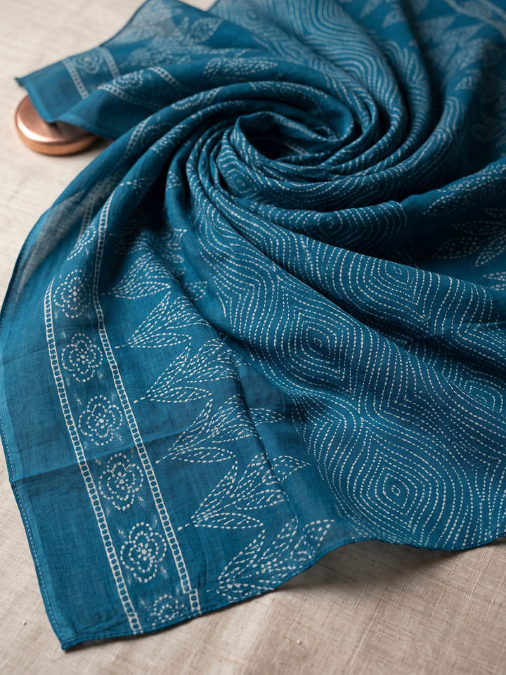 Blue Printed Cotton Blend Kurta With Pant &amp; Dupatta
