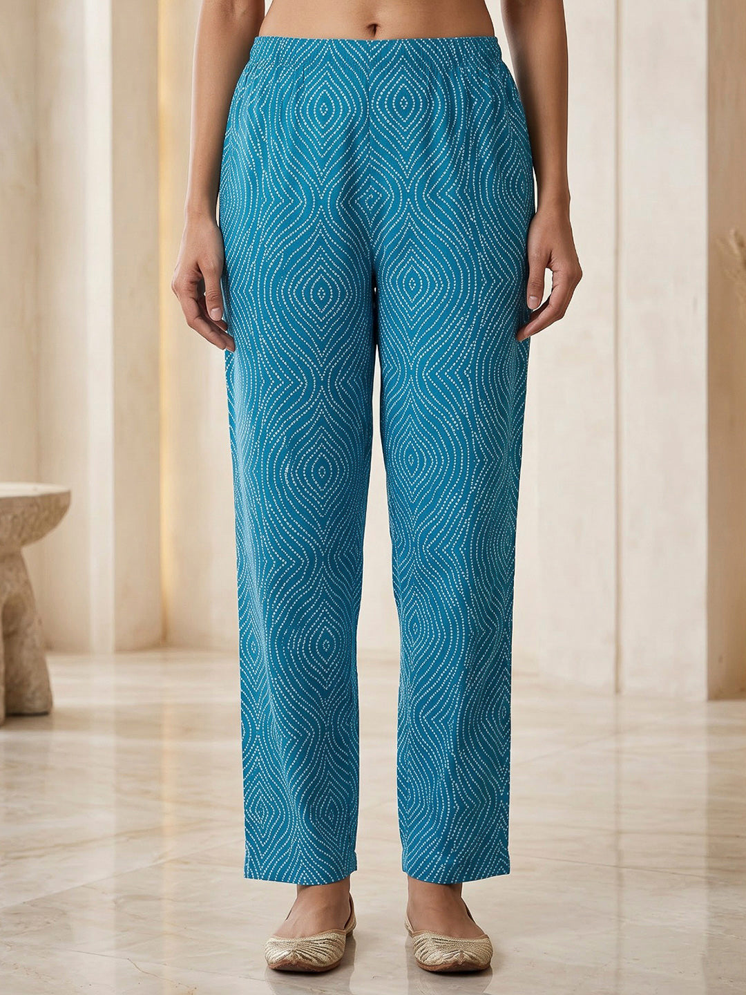 Blue Printed Cotton Blend Kurta With Pant &amp; Dupatta