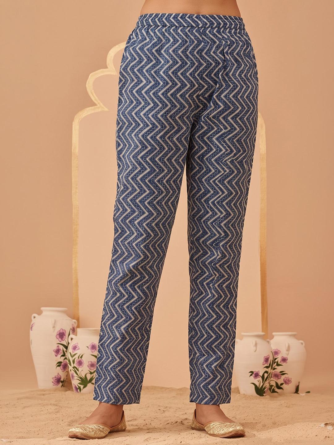 Blue Printed Cotton Blend Kurta With Pant &amp; Dupatta