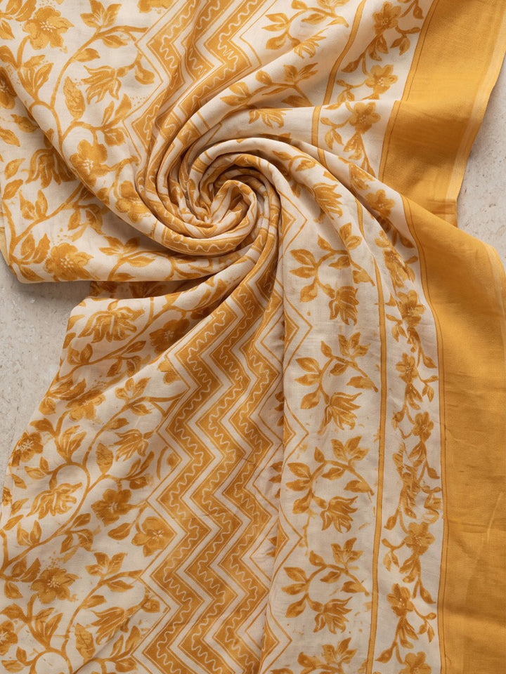 Yellow Printed Cotton Blend Kurta With Pant &amp; Dupatta