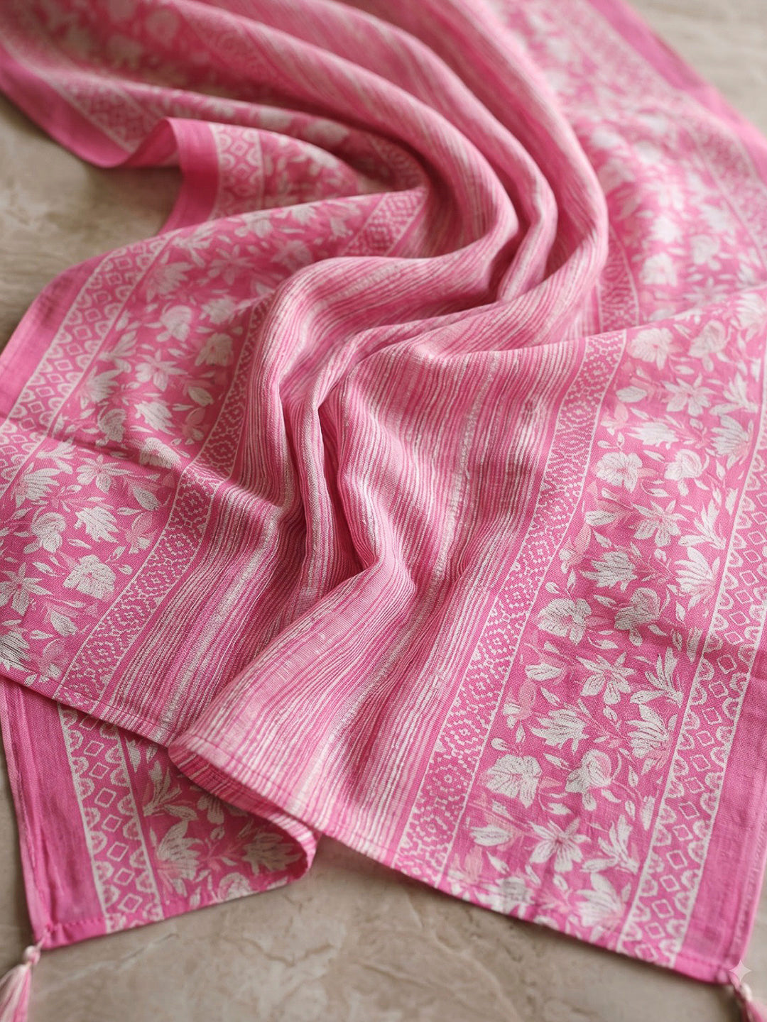 Pink Printed Cotton Blend Kurta With Pant &amp; Dupatta