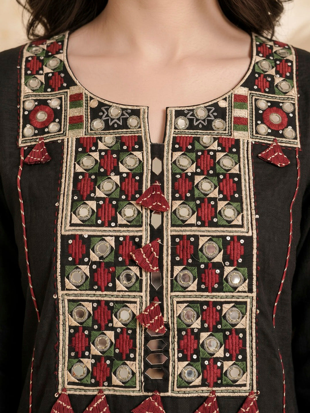 Black Printed Cotton Blend Kurta With Pant &amp; Dupatta