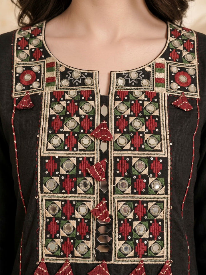 Black Printed Cotton Blend Kurta With Pant &amp; Dupatta