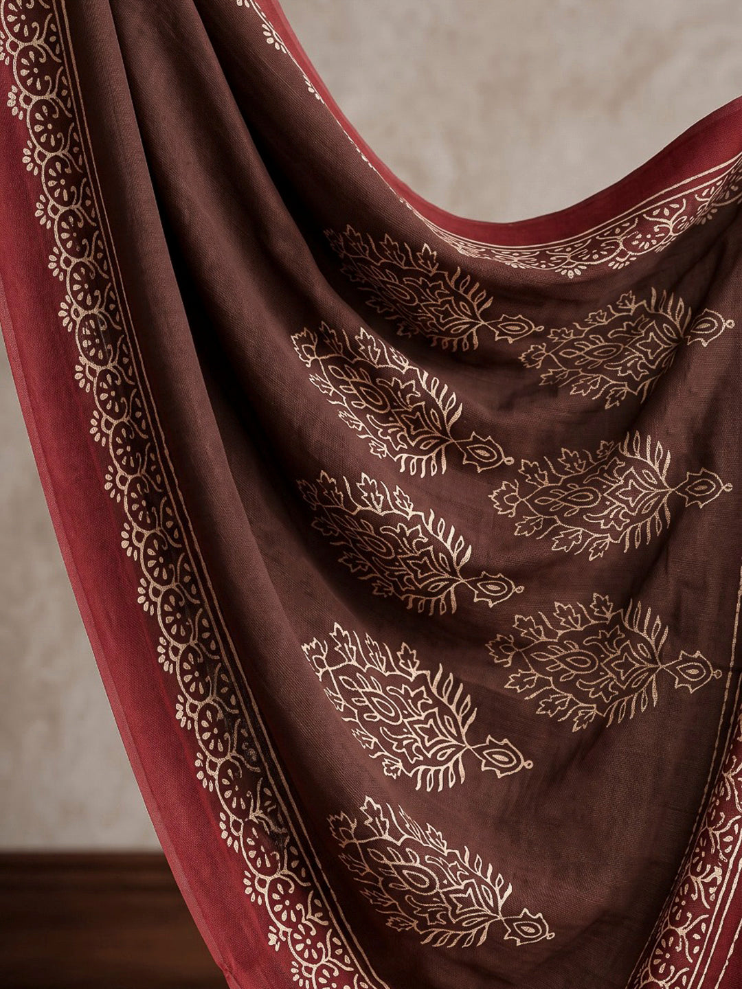 Brown Printed Cotton Blend Kurta With Pant &amp; Dupatta