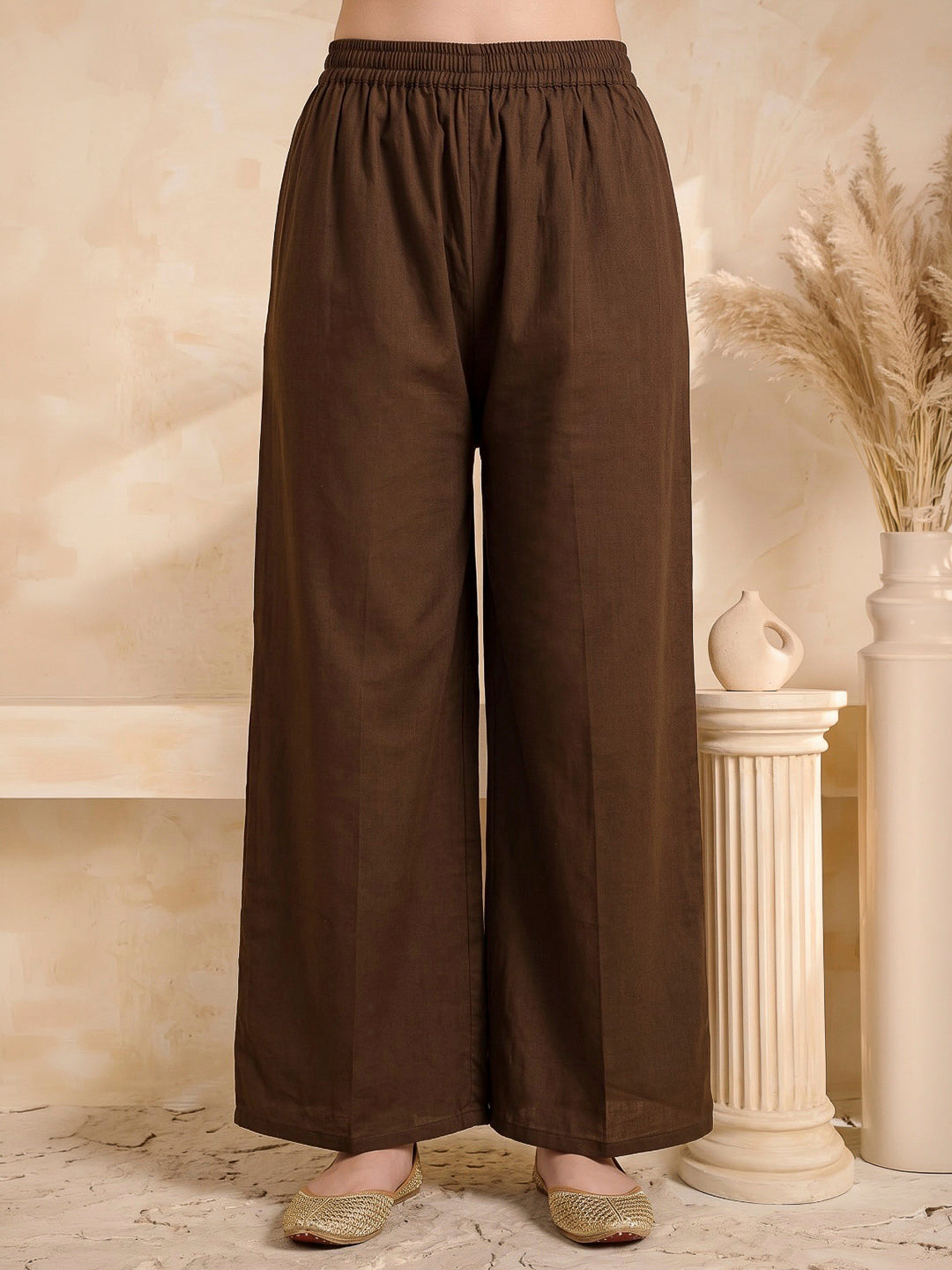 Brown Printed Cotton Blend Kurta With Pant &amp; Dupatta