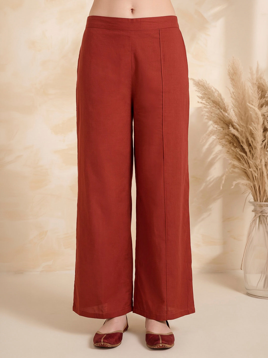 Maroon Printed Cotton Blend Kurta With Pant &amp; Dupatta