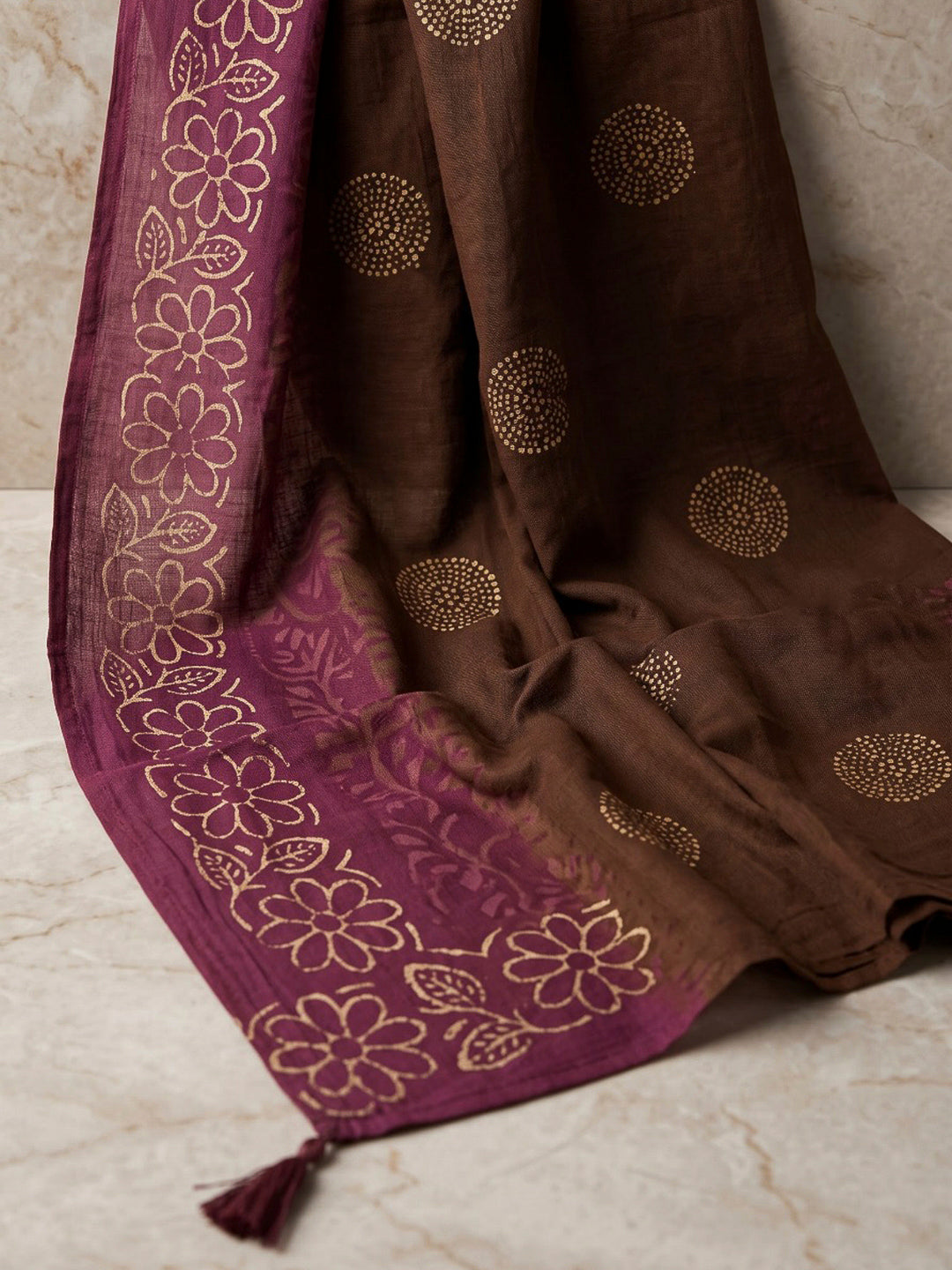 Brown Printed Cotton Blend Kurta With Pant &amp; Dupatta