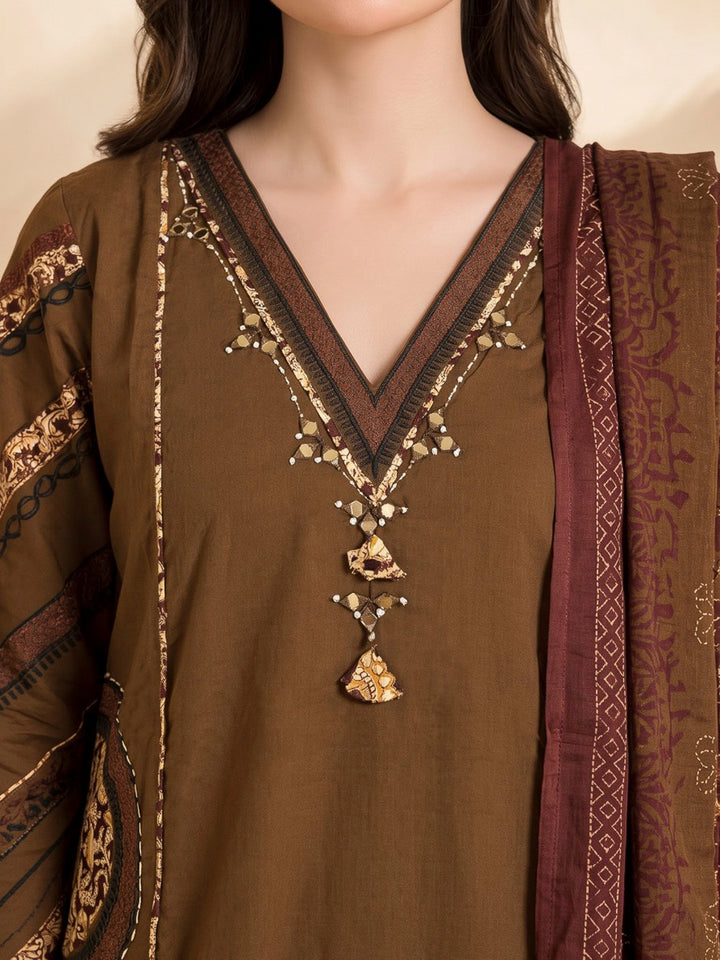 Brown Printed Cotton Blend Kurta With Pant &amp; Dupatta
