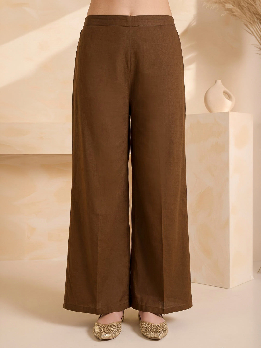 Brown Printed Cotton Blend Kurta With Pant &amp; Dupatta