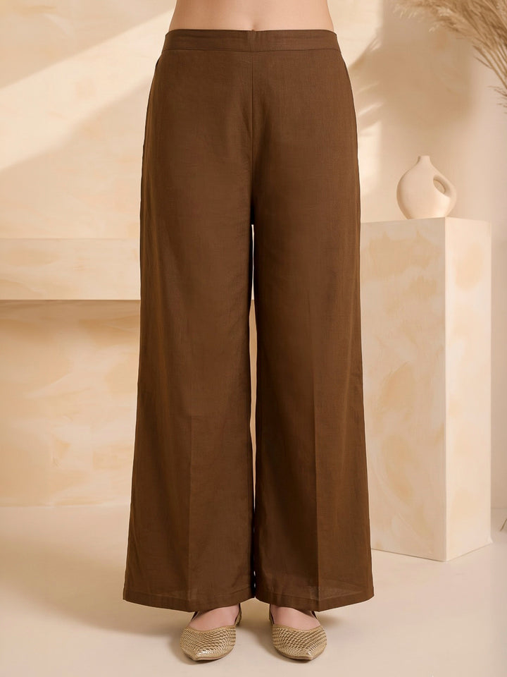 Brown Printed Cotton Blend Kurta With Pant &amp; Dupatta