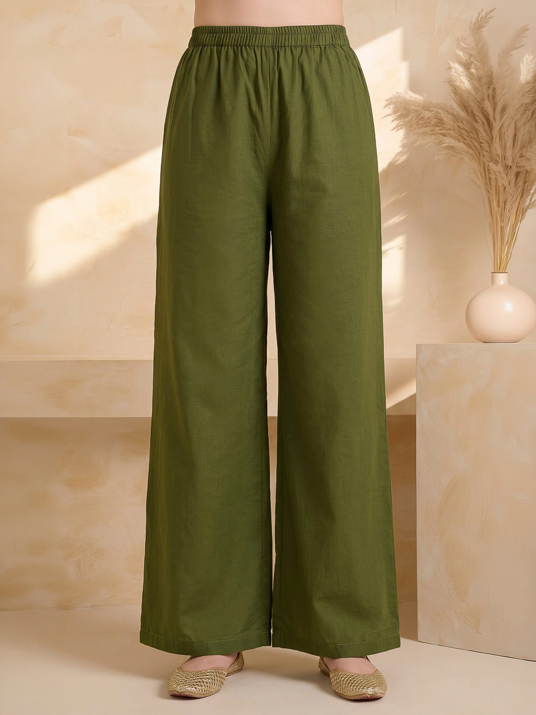 Green Printed Cotton Blend Kurta With Pant &amp; Dupatta
