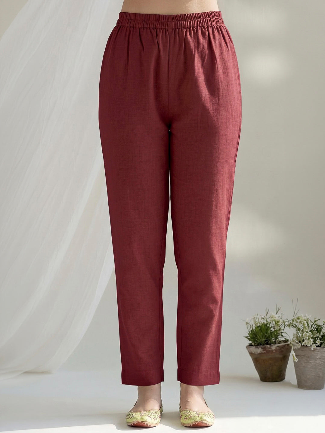 Maroon Printed Cotton Blend Kurta With Pant &amp; Dupatta