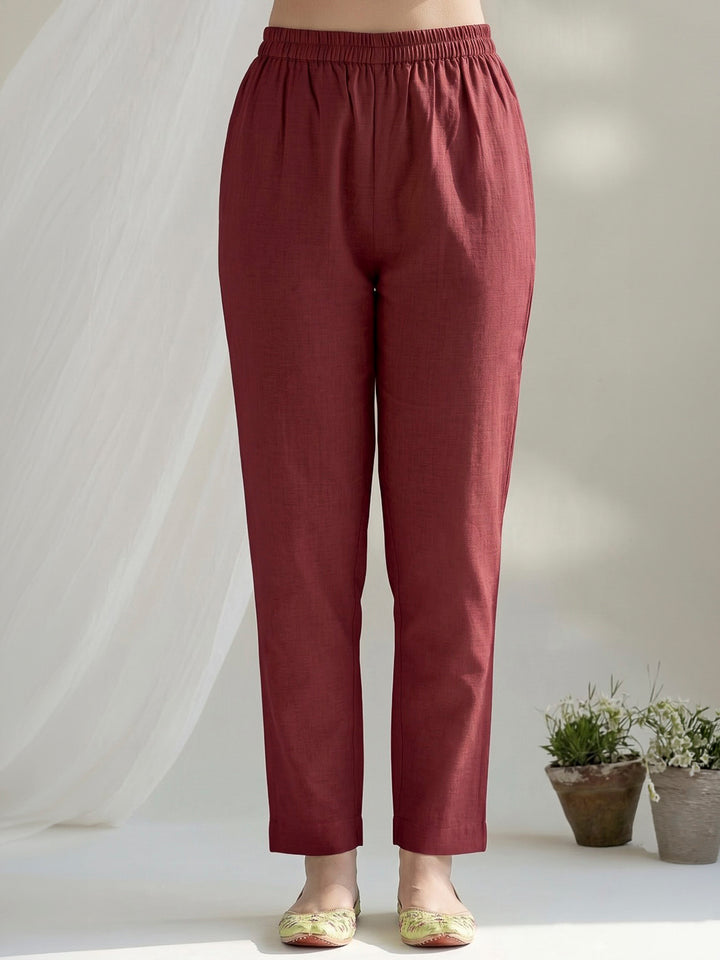 Maroon Printed Cotton Blend Kurta With Pant &amp; Dupatta