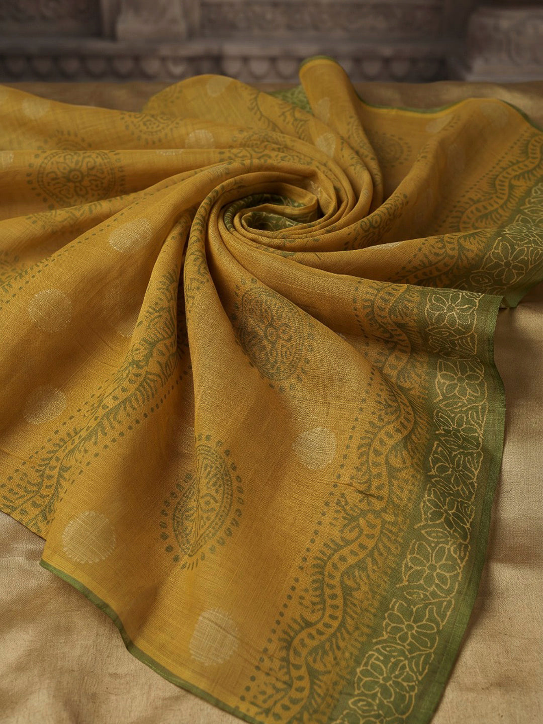 Mustard Printed Cotton Blend Kurta With Pant &amp; Dupatta