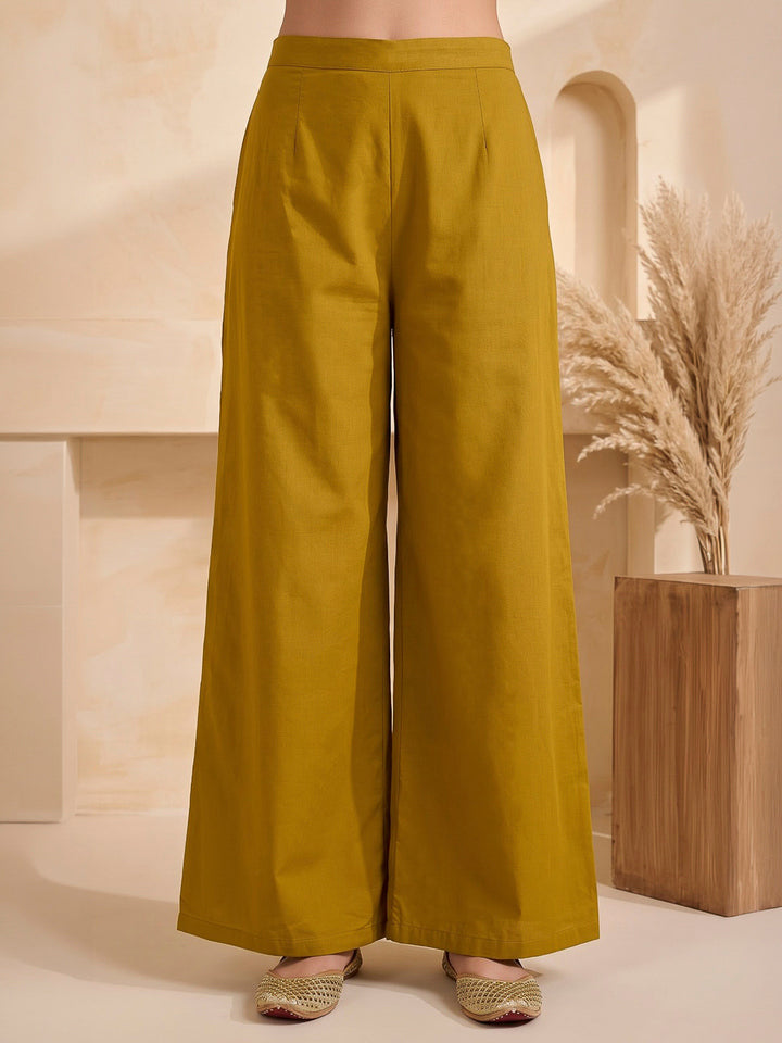 Mustard Printed Cotton Blend Kurta With Pant &amp; Dupatta