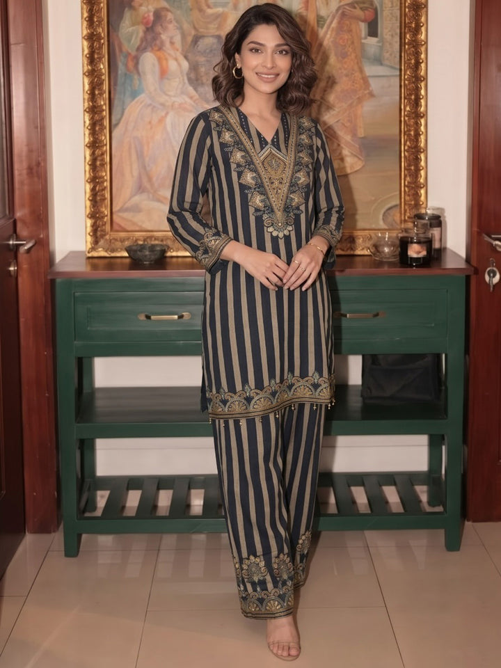 Black Printed Muslin Kurta Set