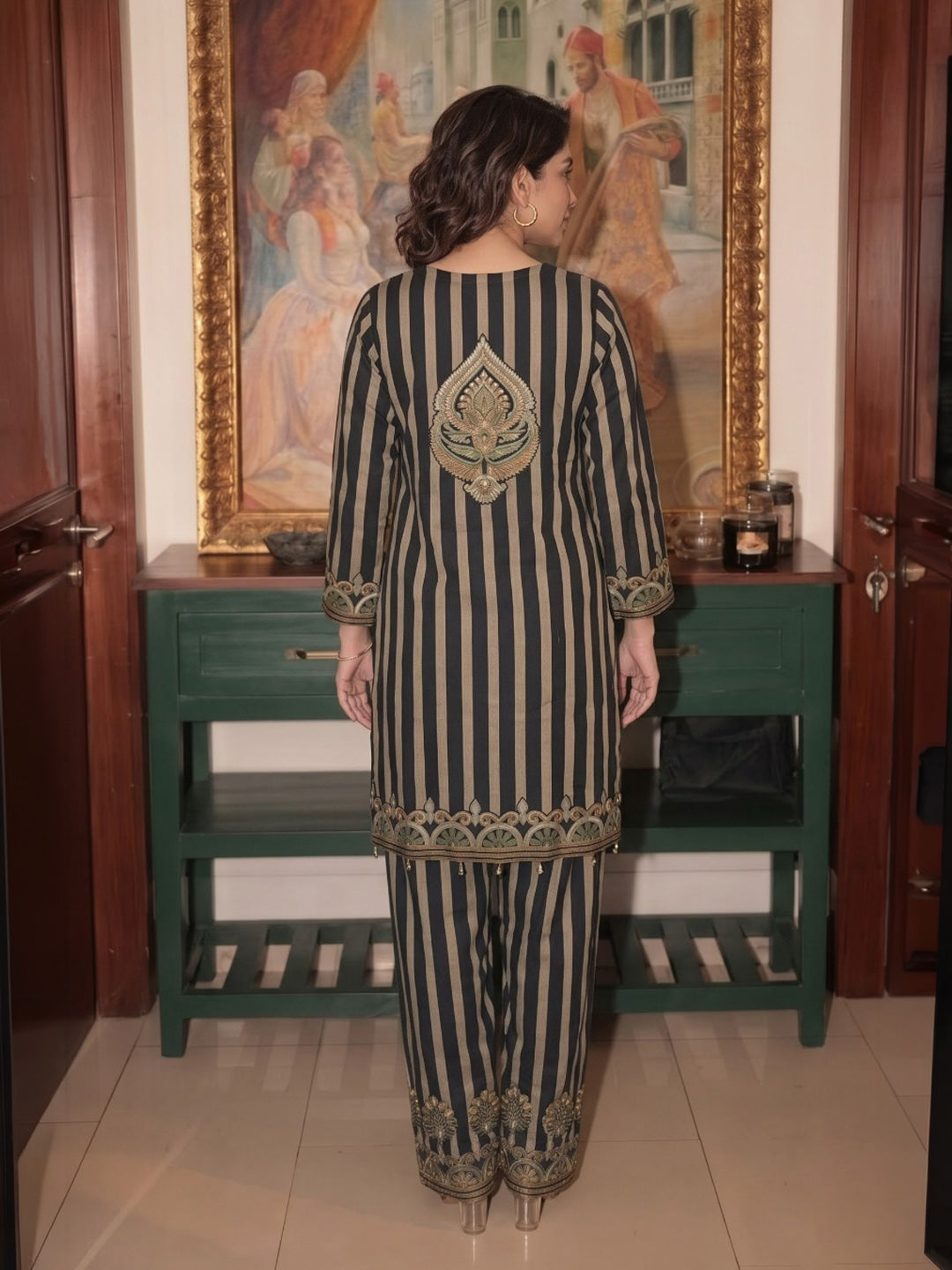 Black Printed Muslin Kurta Set