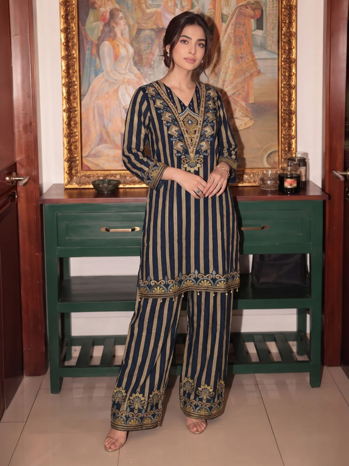 Blue Printed Muslin Kurta Set