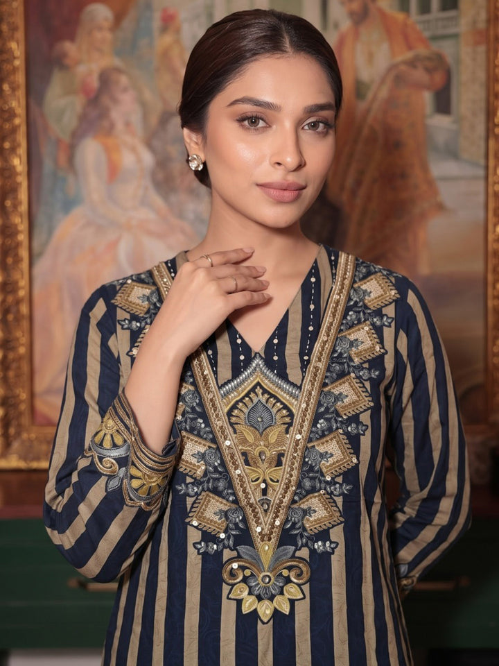 Blue Printed Muslin Kurta Set
