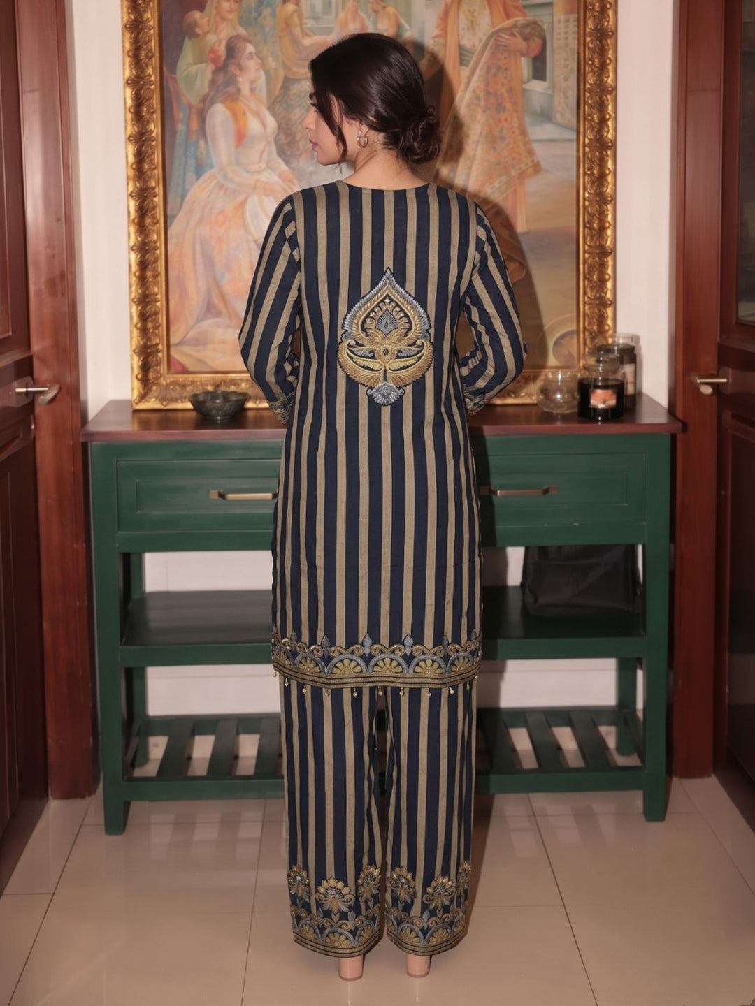 Blue Printed Muslin Kurta Set