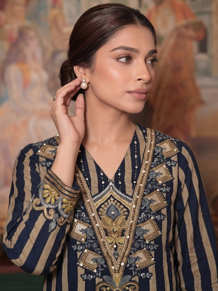 Blue Printed Muslin Kurta Set