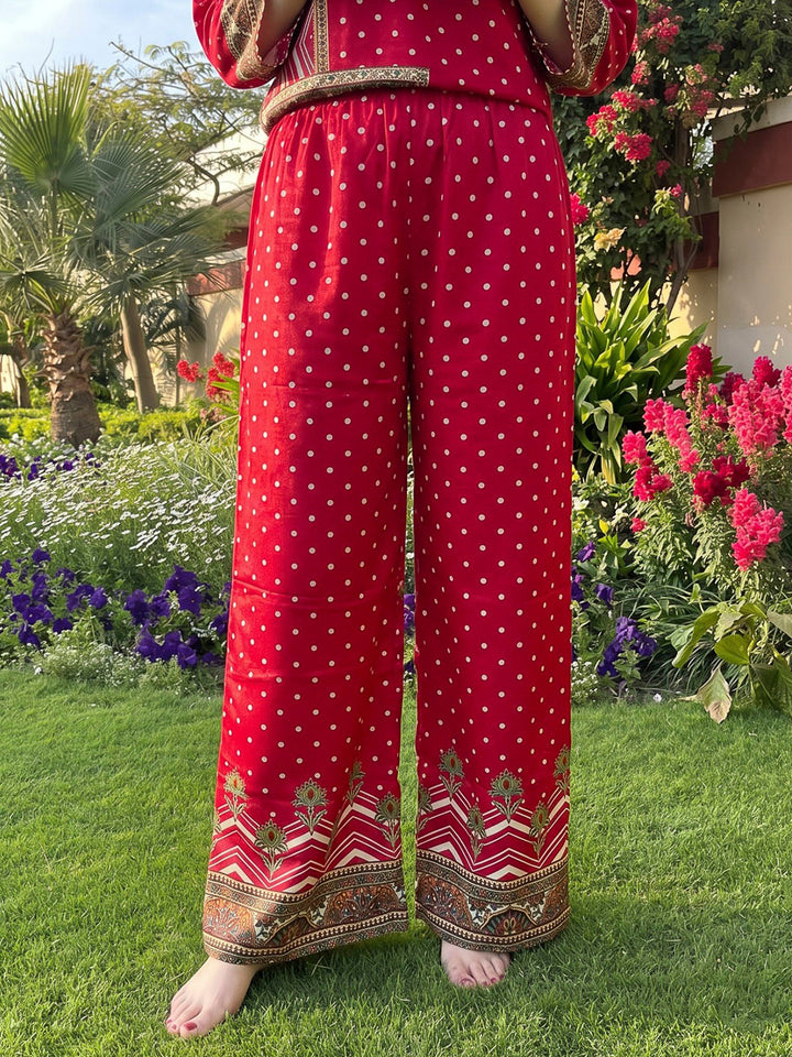 Red Printed Crepe Kurta Set