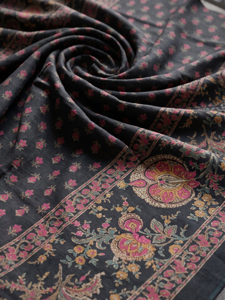 Black Printed Cotton Blend Kurta With Pant &amp; Dupatta