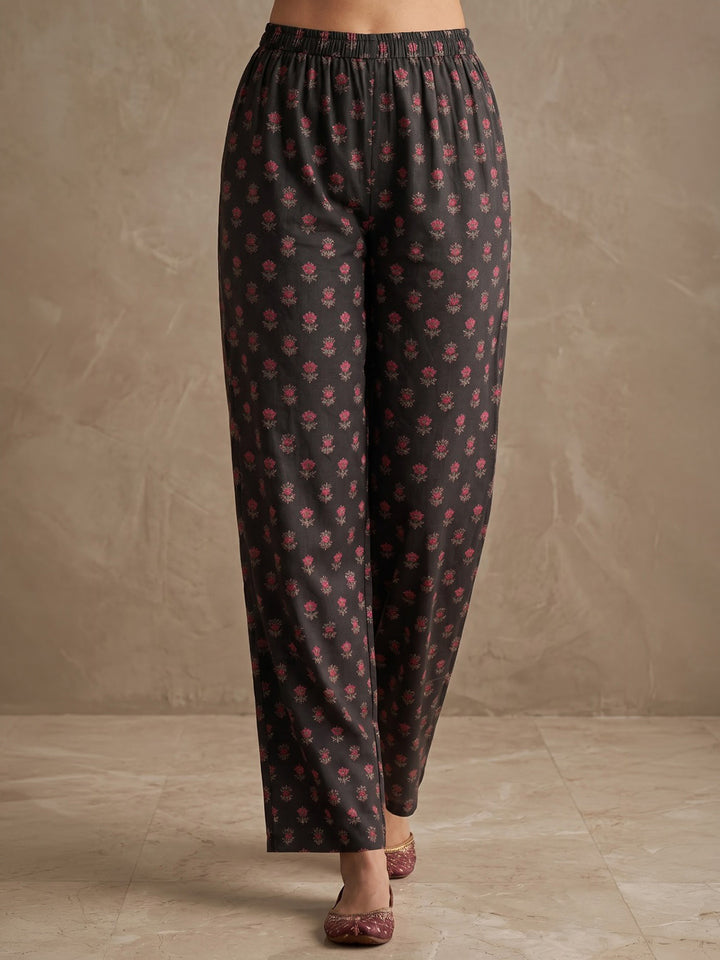 Black Printed Cotton Blend Kurta With Pant &amp; Dupatta