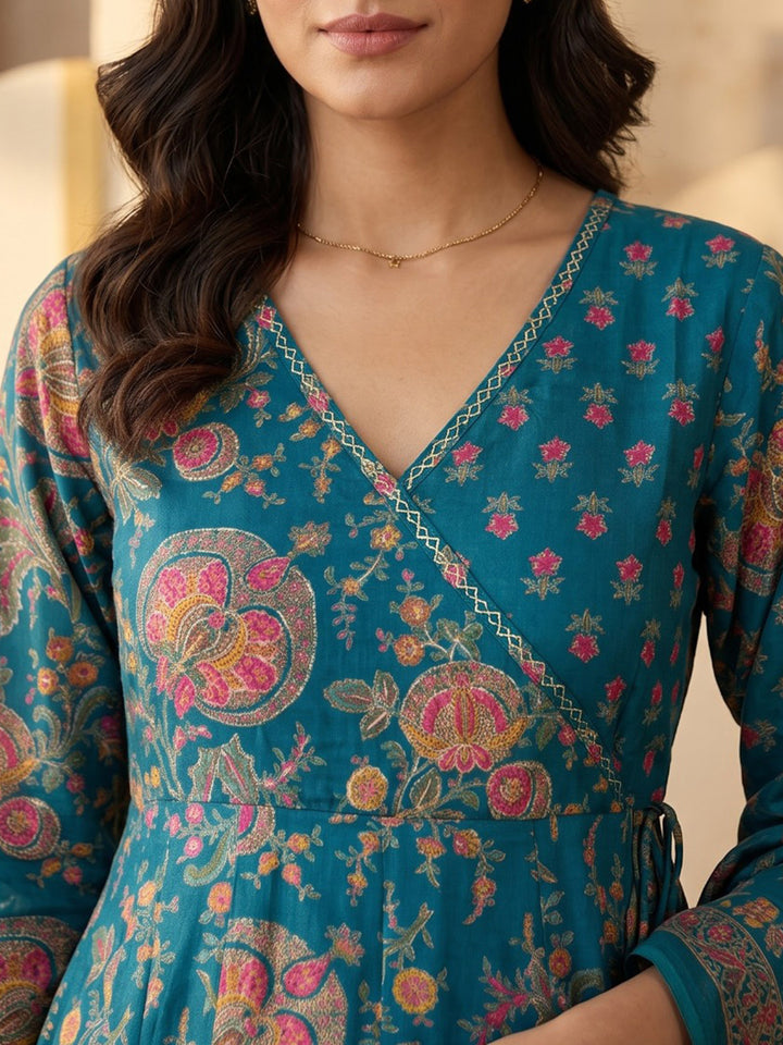 Green Printed Cotton Blend Kurta With Pant &amp; Dupatta