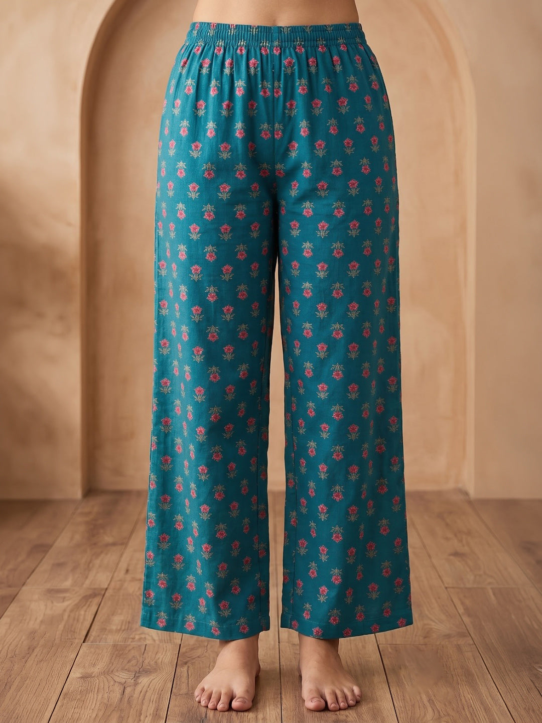 Green Printed Cotton Blend Kurta With Pant &amp; Dupatta