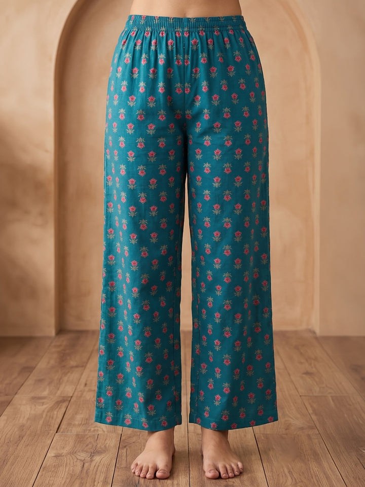 Green Printed Cotton Blend Kurta With Pant &amp; Dupatta