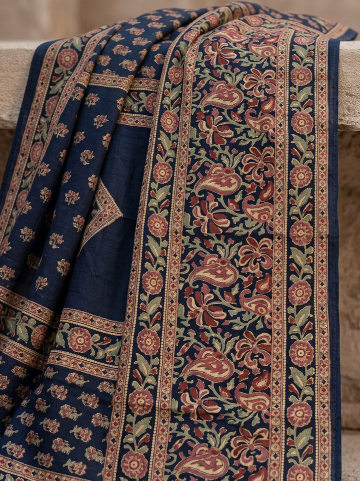 Blue Printed Cotton Blend Kurta With Pant &amp; Dupatta