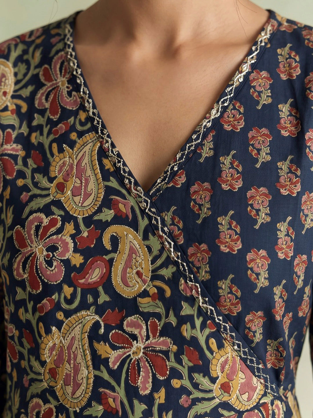 Blue Printed Cotton Blend Kurta With Pant &amp; Dupatta