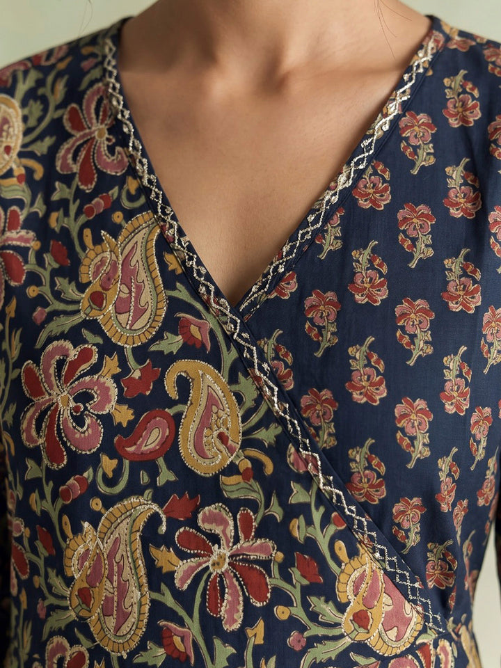 Blue Printed Cotton Blend Kurta With Pant &amp; Dupatta