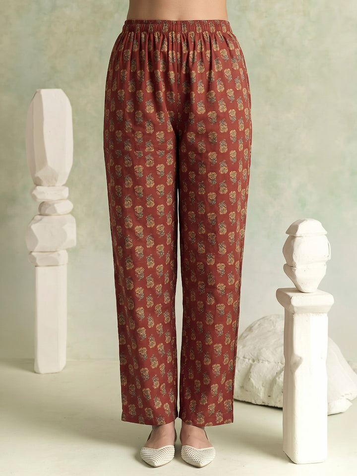 Red Printed Cotton Blend Kurta With Pant &amp; Dupatta