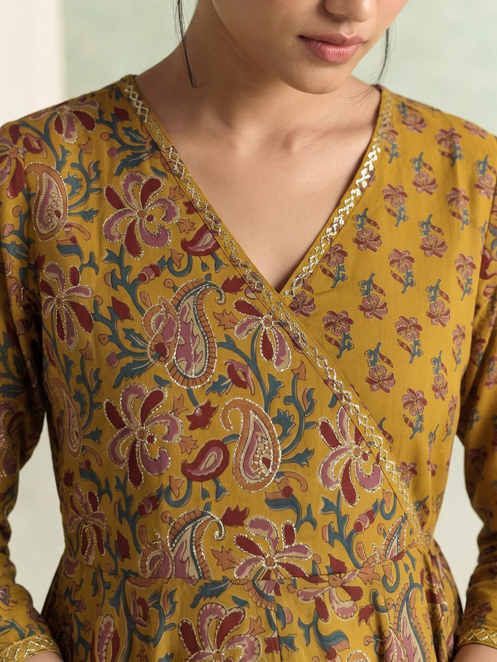 Yellow Printed Cotton Blend Kurta With Pant &amp; Dupatta