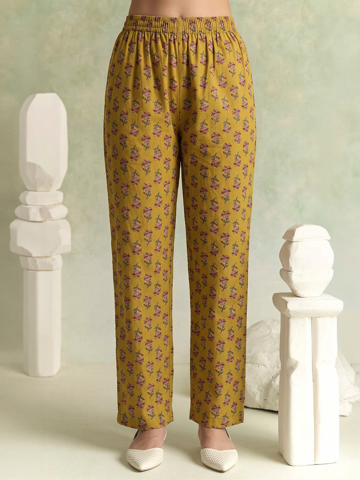 Yellow Printed Cotton Blend Kurta With Pant &amp; Dupatta
