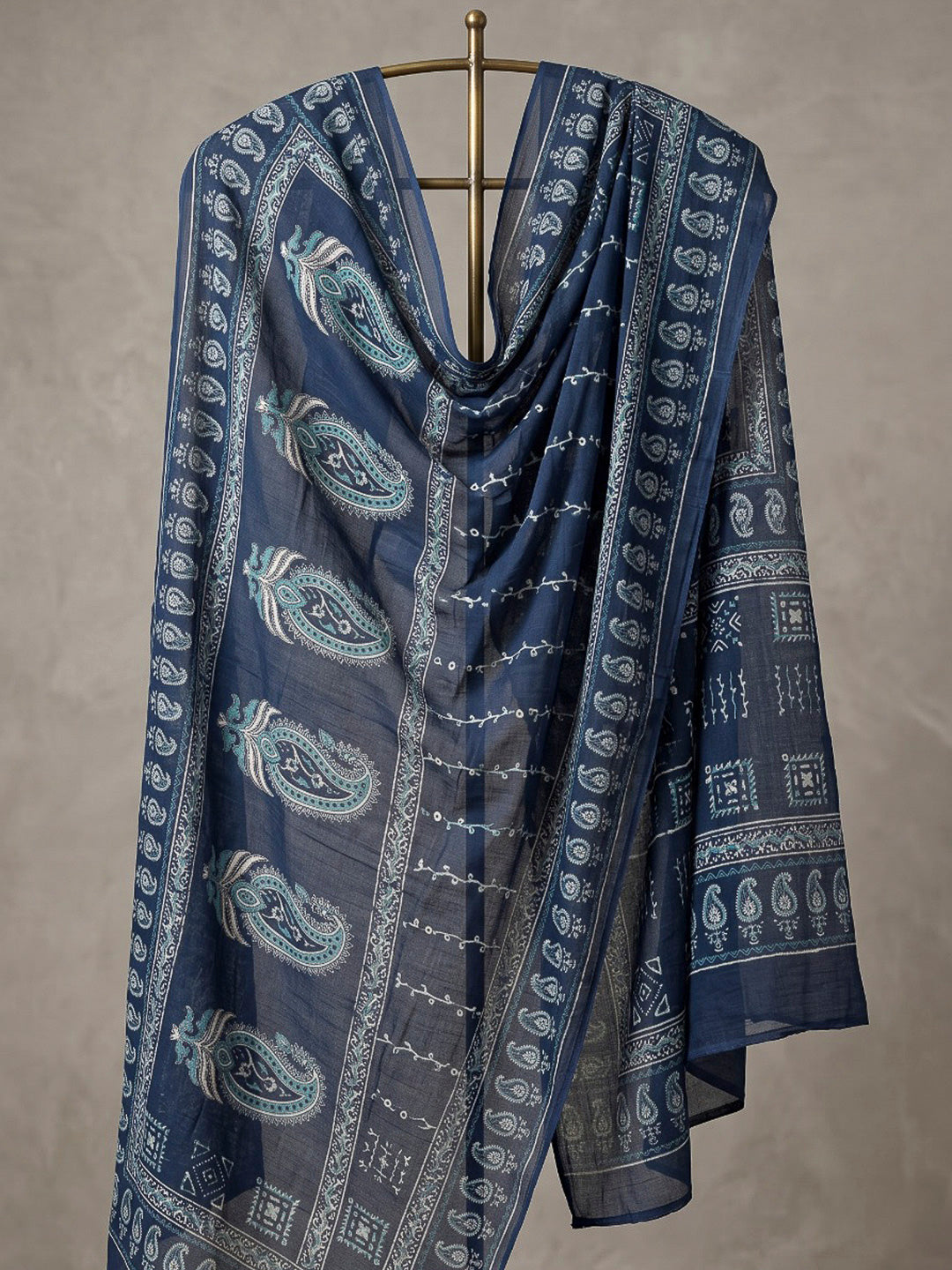 Blue Printed Cotton Blend Kurta With Pant &amp; Dupatta