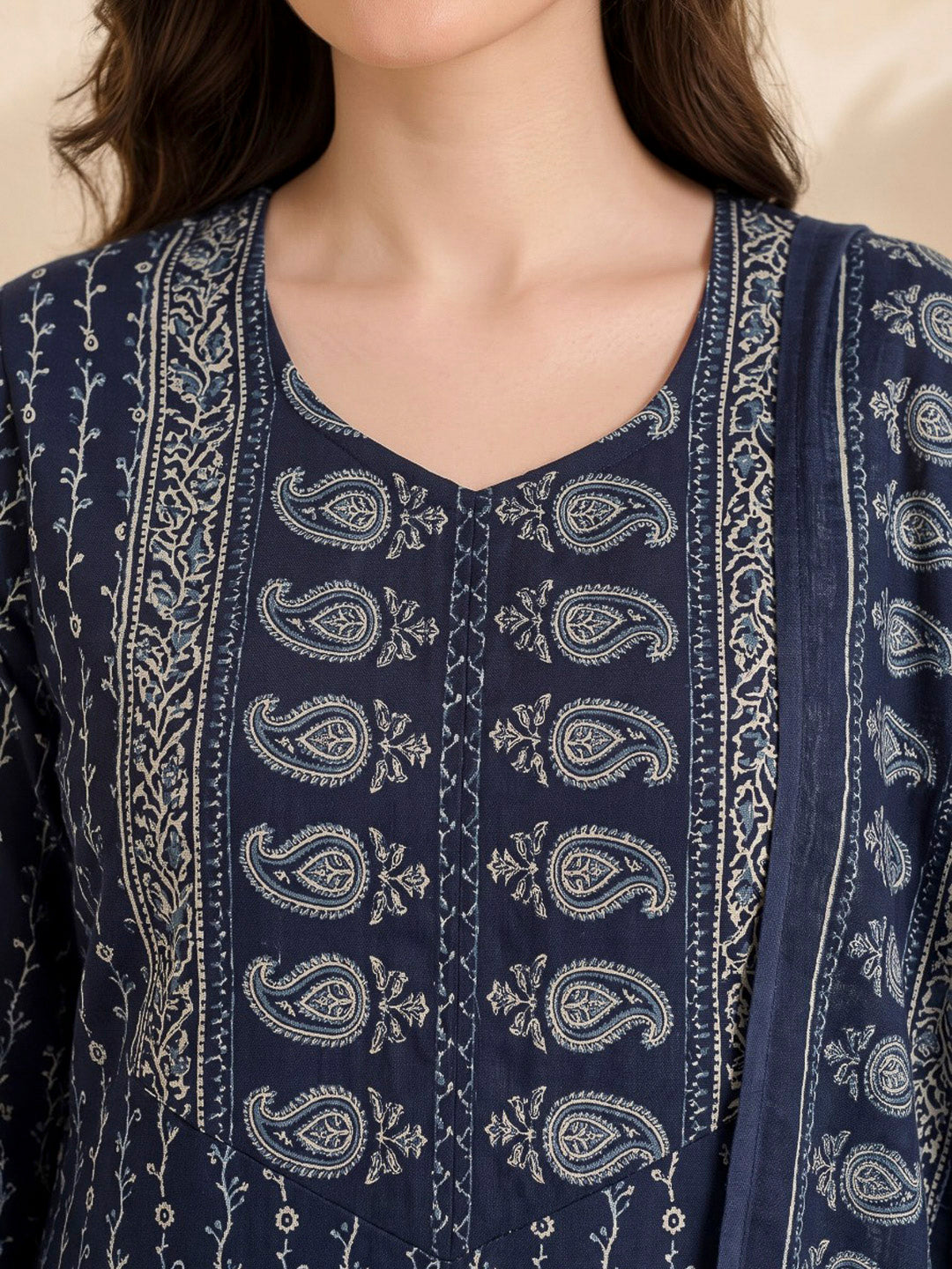 Blue Printed Cotton Blend Kurta With Pant &amp; Dupatta
