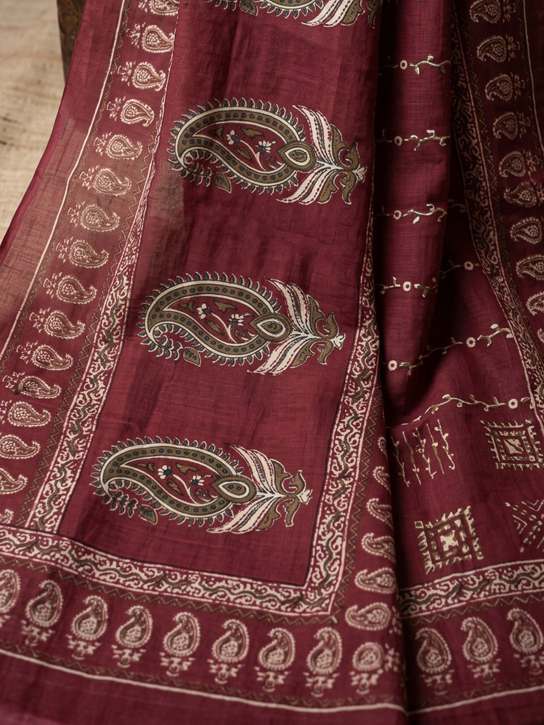 Red Printed Cotton Blend Kurta With Pant &amp; Dupatta