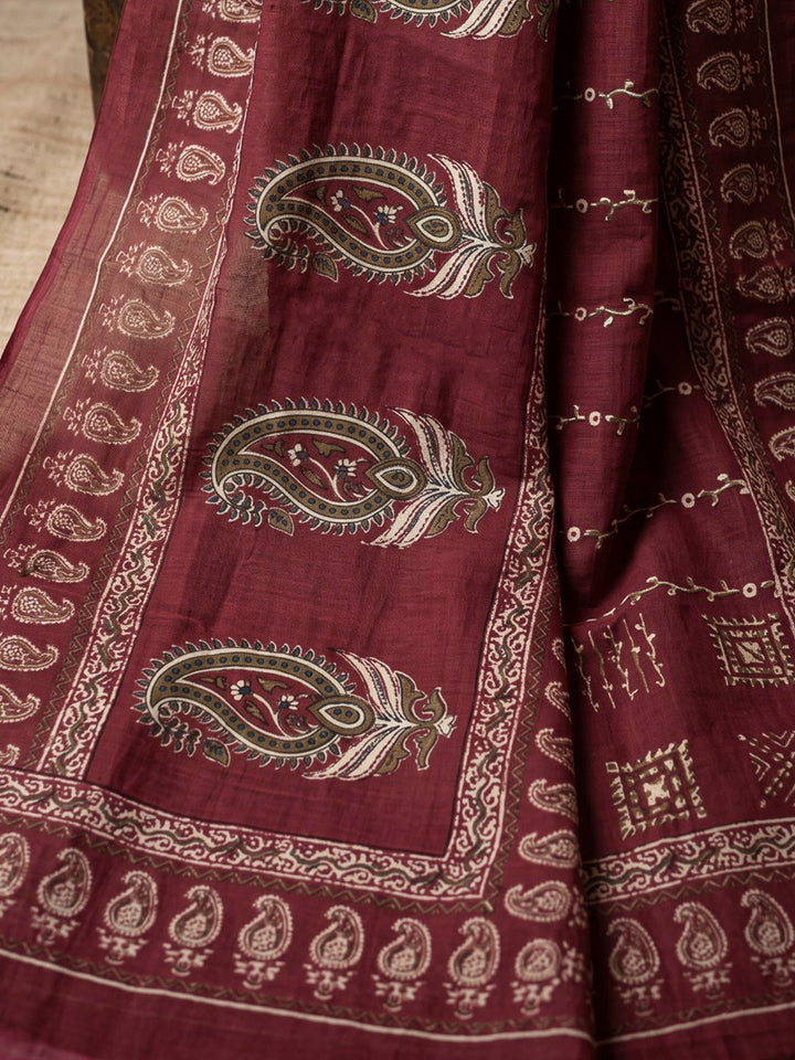 Red Printed Cotton Blend Kurta With Pant &amp; Dupatta