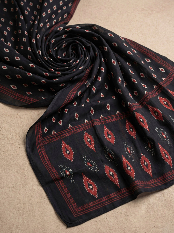 Black Printed Cotton Blend Kurta With Pant &amp; Dupatta