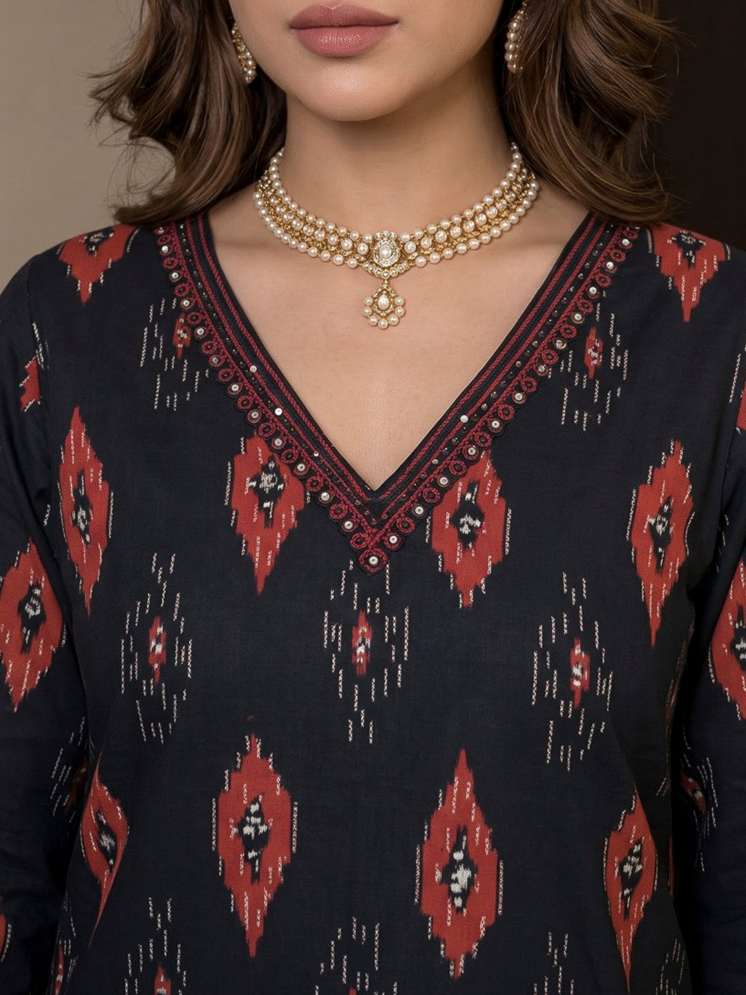 Black Printed Cotton Blend Kurta With Pant &amp; Dupatta