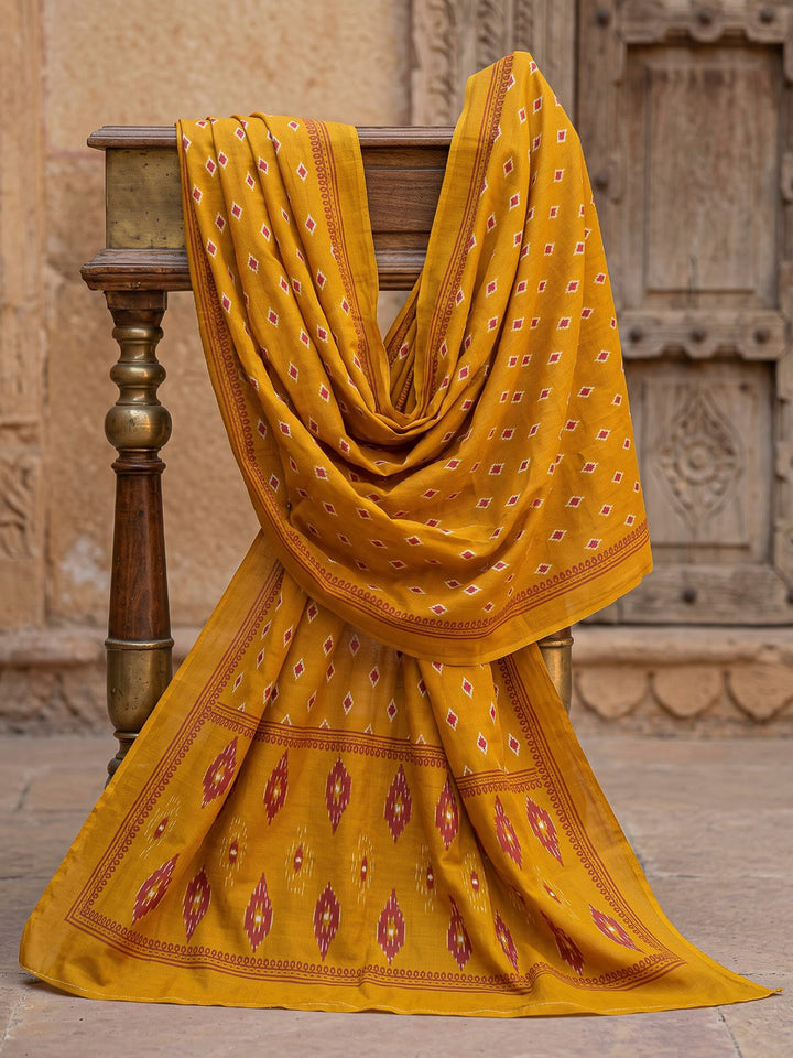 Yellow Printed Cotton Blend Kurta With Pant &amp; Dupatta