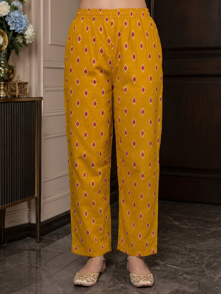 Yellow Printed Cotton Blend Kurta With Pant &amp; Dupatta