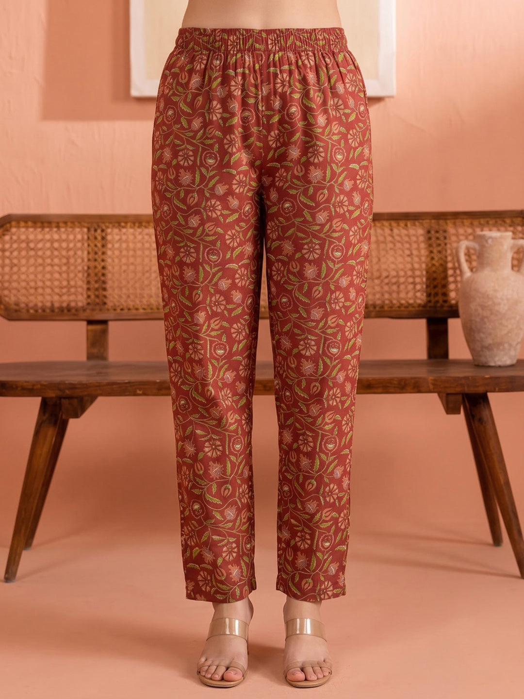 Maroon Printed Cotton Blend Kurta With Pant &amp; Dupatta
