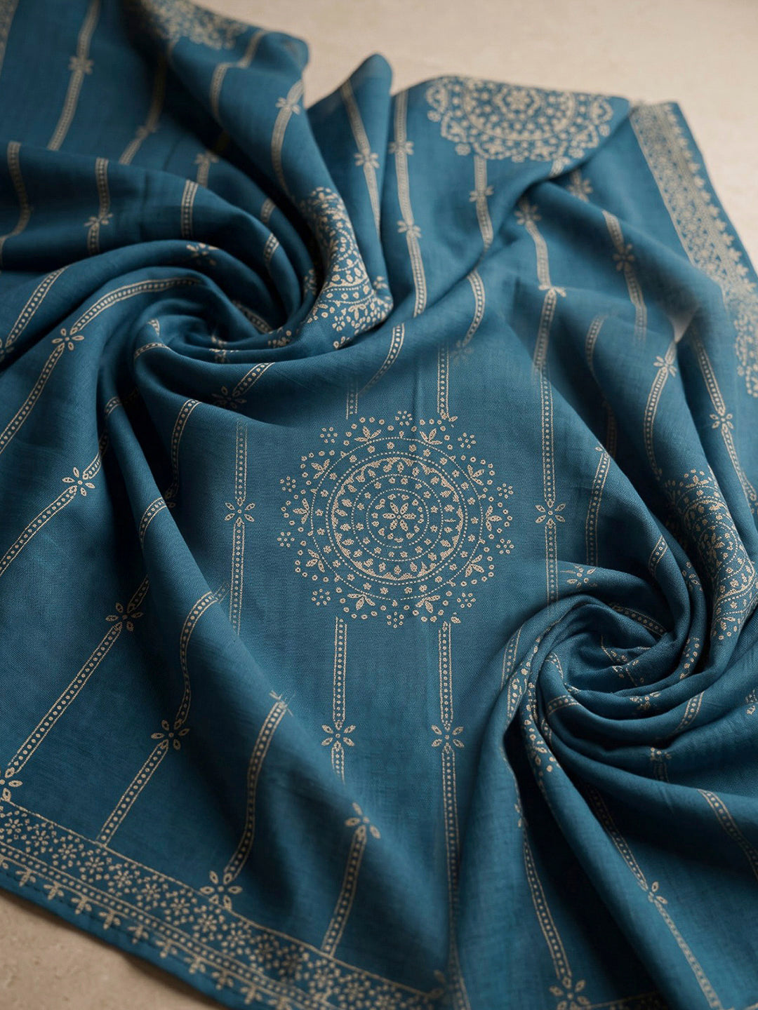 Blue Printed Cotton Blend Kurta With Pant &amp; Dupatta